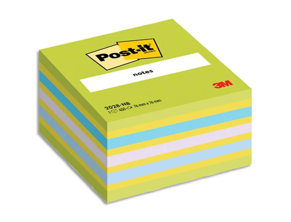 Bloc-notes post-it cube rêve intense 76x76mm 450f coloris néon bleu/vert