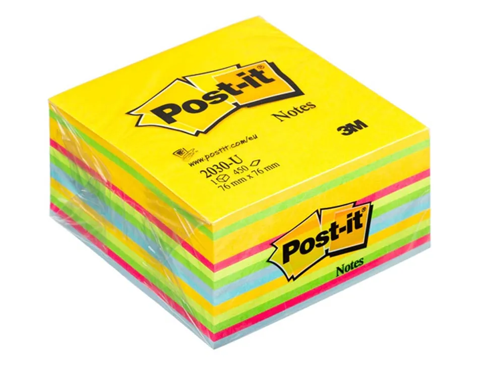 Bloc-notes post-it cube 76x76mm 450f repositionnables coloris light énergie
