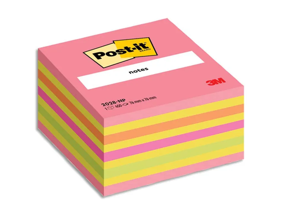 Bloc-notes post-it cube 76x76mm 450f repositionnables coloris énergie intense 2028-np