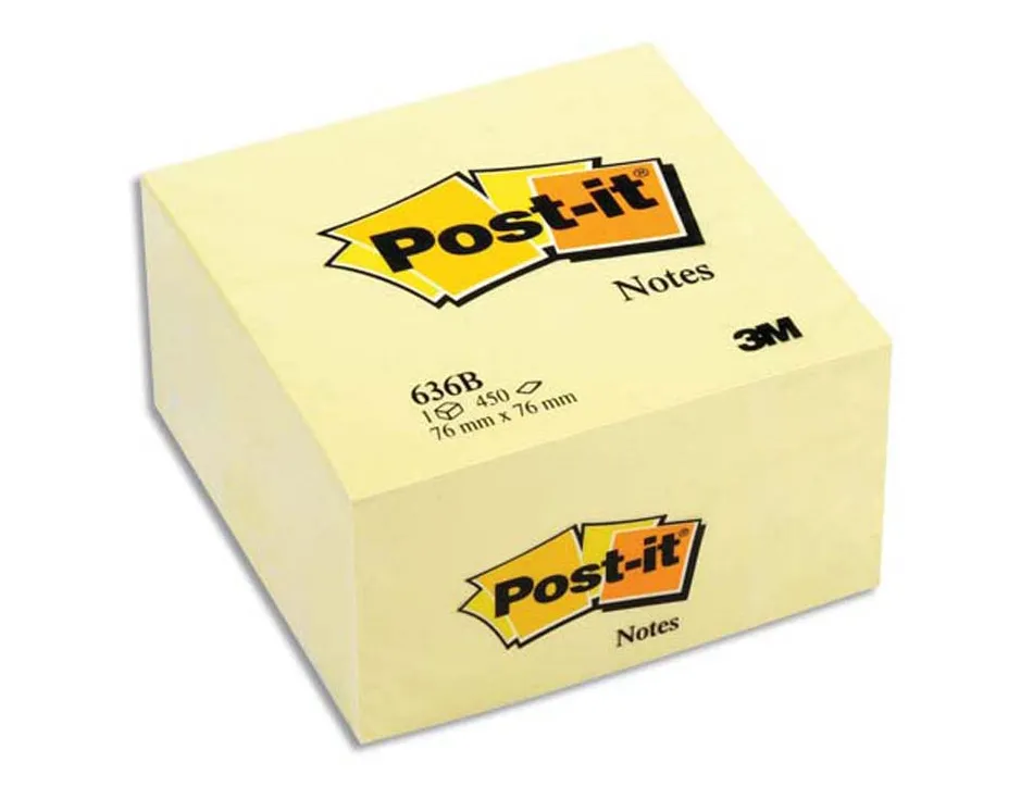 Bloc-notes post-it cube 76x76mm 450f repositionnables coloris jaune 636-b