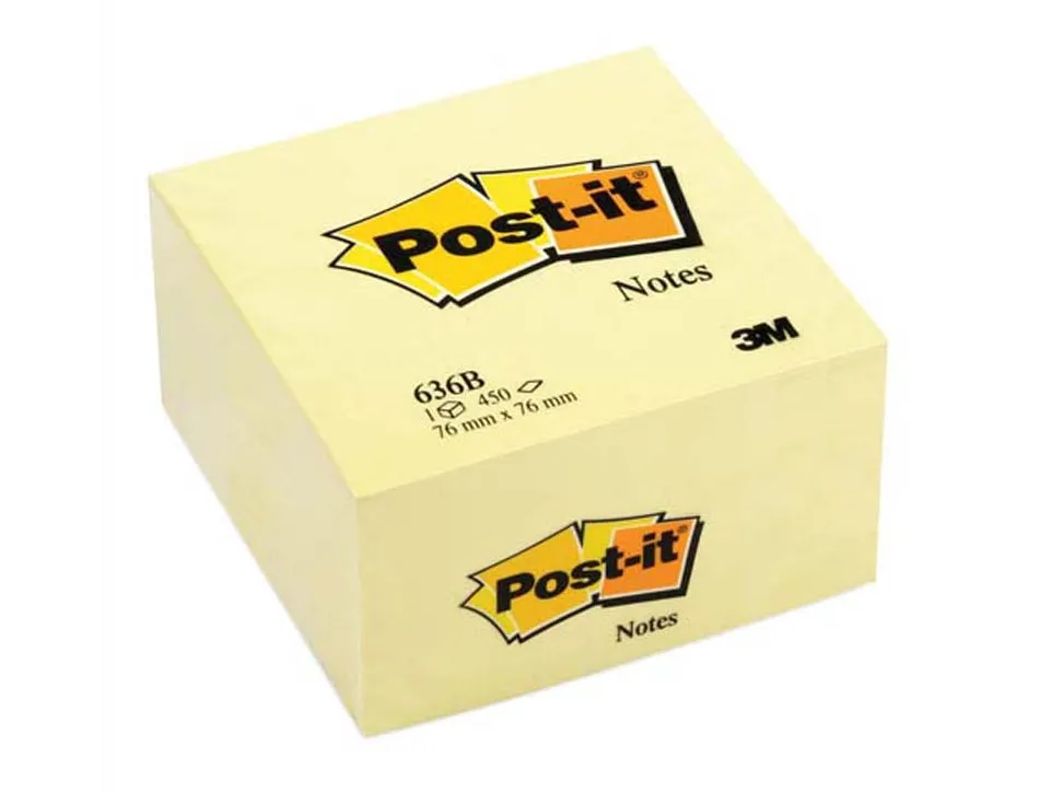 Bloc-notes post-it cube 76x76mm 450f repositionnables coloris jaune 636-b