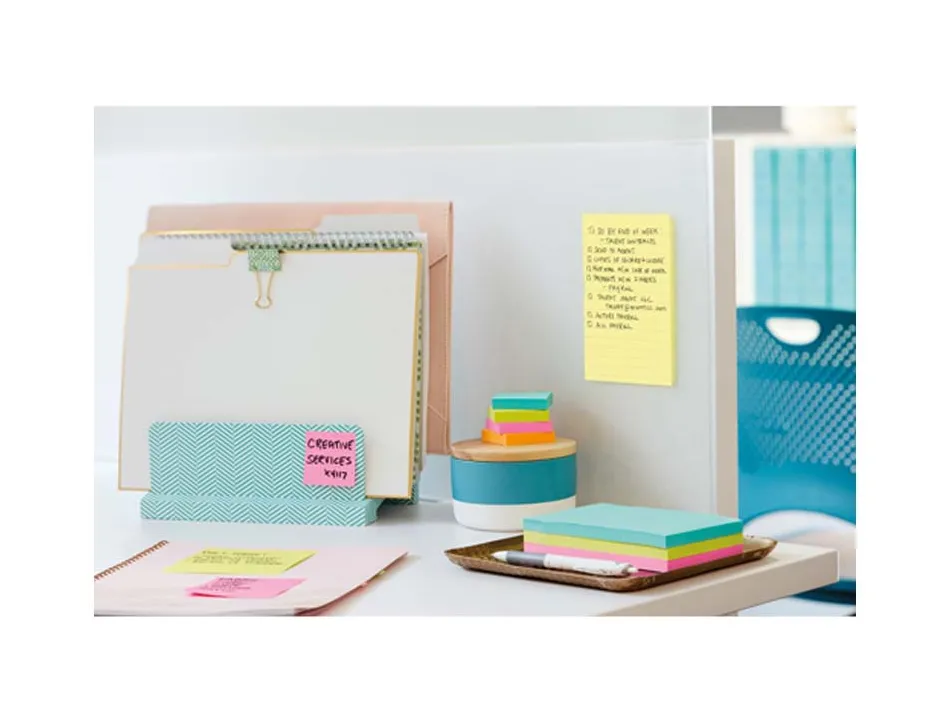 Bloc-notes post-it grand format 102x152mm 100f lignées repositionnables coloris jaune