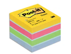 Bloc-notes post-it mini 51x51mm 400f 4 coloris fluo jaune rose bleu vert