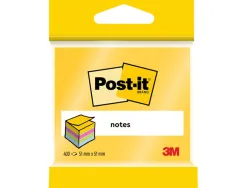 Bloc-notes post-it mini 51x51mm 400f 4 coloris fluo jaune rose bleu vert