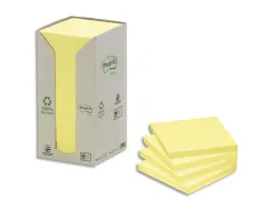 Bloc-notes post-it papier recyclé 76x76mm 100f/bloc repositionnables coloris jaune tour 16 blocs