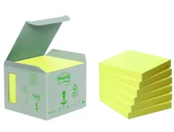 Bloc-notes post-it papier recyclé 76x76mm 100f/bloc repositionables coloris jaune tour 6 blocs