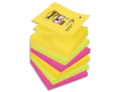 Bloc-notes post-it recharges z-notes super sticky carnival 76x76mm 100f reposit adhesif renforcé 6 blocs