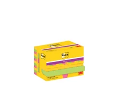 Bloc-notes post-it super sticky couleur carnival 47.6x47.6mm90f neon/bleu/vert/jaun/fusch/orange 12 blocs 622-1255rio