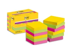Bloc-notes post-it super sticky couleur carnival 47.6x47.6mm90f neon/bleu/vert/jaun/fusch/orange 12 blocs 622-1255rio