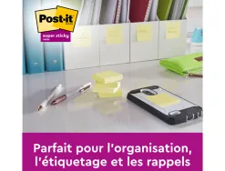 Bloc-notes post-it super sticky 47.6x47.6mm 90f repositionnables coloris jaune 622-12sscy -eu paquet 12 unites