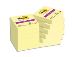 Bloc-notes post-it super sticky 47.6x47.6mm 90f repositionnables coloris jaune 622-12sscy -eu paquet 12 unites