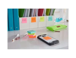 Bloc-notes post-it super sticky couleur carnival 47,6x47,6mm90 feuilles bleu vert rose 12 blocs 7100290180
