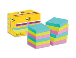 Bloc-notes post-it super sticky couleur carnival 47,6x47,6mm90 feuilles bleu vert rose 12 blocs 7100290180