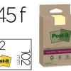 Bloc-notes post-it super sticky grand format recycles 102x152mm 45f repositionnables lignes coloris jaune pack 4 blocs