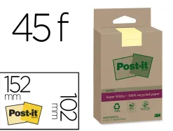 Bloc-notes post-it super sticky grand format recycles 102x152mm 45f repositionnables lignes coloris jaune pack 4 blocs