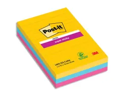 Bloc-notes post-it super sticky ligné 101x152mm 90f coloris rio assortis lot 3 blocs