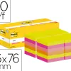 Bloc-notes post-it 76x76mm 100f repositionnables coloris assortis boite 24 blocs (18+6 gratuits)