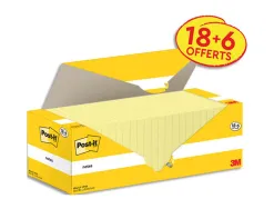 Bloc-notes post-it 76x76mm 100f repositionnables coloris jaune boite 24 blocs (18+6 gratuits) 7100319213