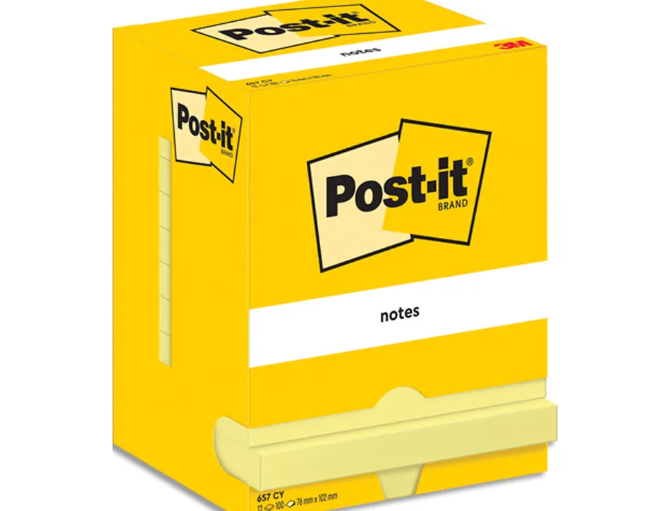 Bloc-notes post-it 76x76mm 100f repositionnables coloris jaune boite 24 blocs (18+6 gratuits) 7100319213