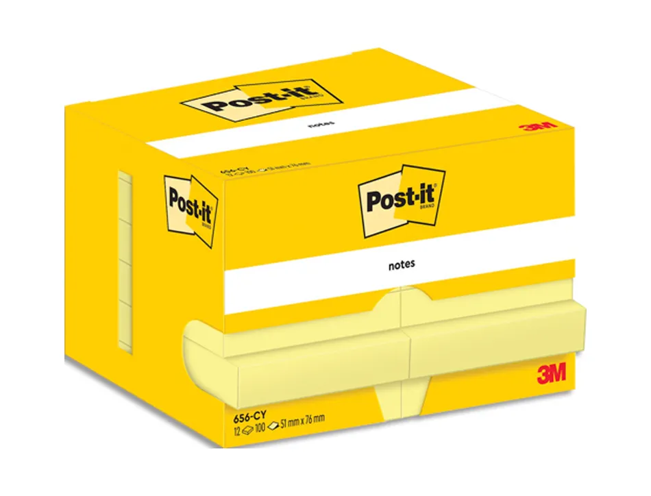Bloc-notes post-it 76x76mm 100f repositionnables coloris jaune boite 24 blocs (18+6 gratuits) 7100319213