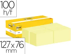 Bloc-notes post-it 127x76mm 100f repositionnables coloris jaune boite 24 blocs (18+6 gratuits)