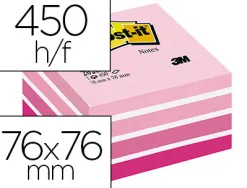 Bloc-notes post-it 76x76mm 450f repositionnables coloris rose pastel