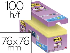 Bloc-notes post-it 76x76mm 100f/bloc repositionnables coloris jaune lot 16 blocs + 4 gratuits