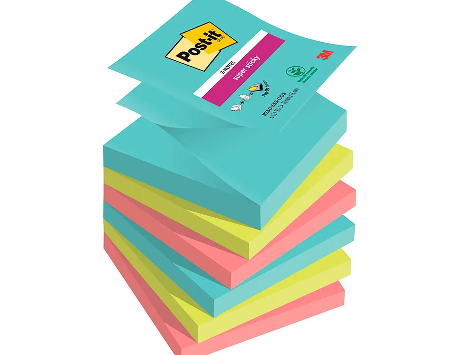 Bloc-notes post-it z super sticky 6 blocs 76x76 coloris cosmic assorites