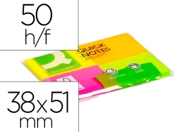Bloc-notes q-connect couleurs néon 38x51mm 80f repositionnables coloris assortis 4 blocs