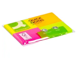 Bloc-notes q-connect couleurs néon 38x51mm 80f repositionnables coloris assortis 4 blocs