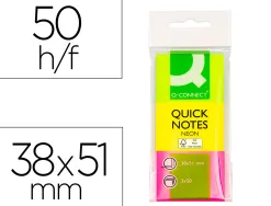 Bloc-notes q-connect couleurs néon 38x51mm 50f repositionnables coloris assortis 3 blocs