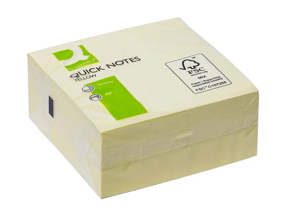 Bloc-notes q-connect cube quick notes 76x76mm 400f repositionnables sans traces coloris jaune