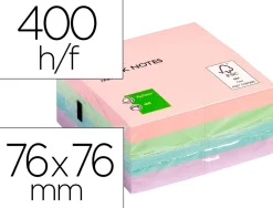 Bloc-notes q-connect cube quick notes 76x76mm 400f repositionnables sans traces coloris pastel