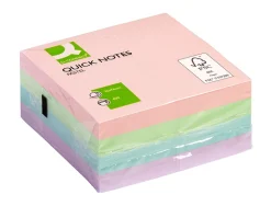 Bloc-notes q-connect cube quick notes 76x76mm 400f repositionnables sans traces coloris pastel