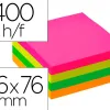 Bloc-notes q-connect cube quick notes 76x76mm 400f repositionnables sans traces coloris neon