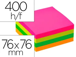 Bloc-notes q-connect cube quick notes 76x76mm 400f repositionnables sans traces coloris neon