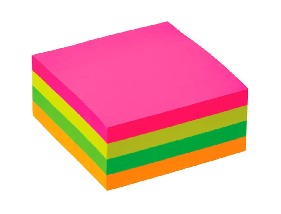 Bloc-notes q-connect cube quick notes 76x76mm 400f repositionnables sans traces coloris neon