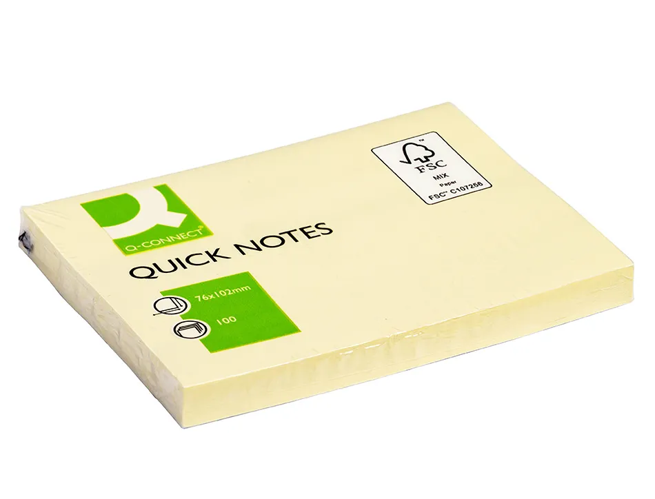 Bloc-notes q-connect quick notes 102x76mm 1 bloc 100f repositionnables coloris jaune