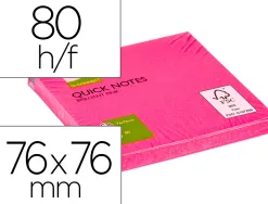 Bloc-notes q-connect quick notes couleurs néon 76x76mm 80f repositionnables coloris rose vif