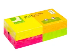 Bloc-notes q-connect quick notes couleurs néon rainbow 76x76mm 80f repositionnables rose/orange/vert/jaune 12 blocs