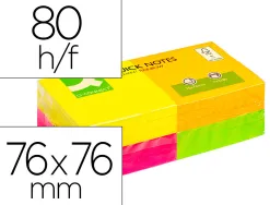 Bloc-notes q-connect quick notes couleurs néon rainbow 76x76mm 80f repositionnables rose/orange/vert/jaune 12 blocs