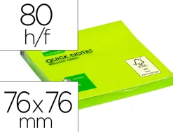 Bloc-notes q-connect quick notes couleurs néon 76x76mm 80f repositionnables coloris vert vif
