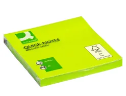 Bloc-notes q-connect quick notes couleurs néon 76x76mm 80f repositionnables coloris vert vif