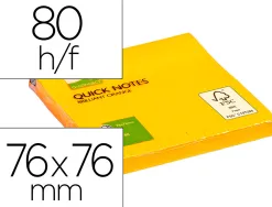 Bloc-notes q-connect quick notes couleurs néon 76x76mm 80f repositionnables coloris orange vif