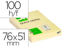 Bloc-notes q-connect quick notes 51x76mm 1 bloc 100f repositionnables coloris jaune