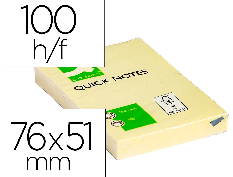 Bloc-notes q-connect quick notes 51x76mm 1 bloc 100f repositionnables coloris jaune