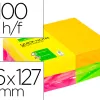 Bloc-notes q-connect quick notes couleurs néon rainbow 76x127mm 100f repositionnables roseorange/vert/jaune 12 blocs