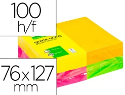 Bloc-notes q-connect quick notes couleurs néon rainbow 76x127mm 100f repositionnables roseorange/vert/jaune 12 blocs