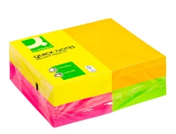 Bloc-notes q-connect quick notes couleurs néon rainbow 76x127mm 100f repositionnables roseorange/vert/jaune 12 blocs