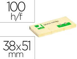 Bloc-notes q-connect quick notes 38x51mm 3 blocs 100f repositionnables coloris jaune